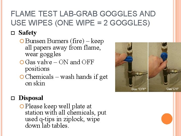 FLAME TEST LAB-GRAB GOGGLES AND USE WIPES (ONE WIPE = 2 GOGGLES) Safety Bunsen