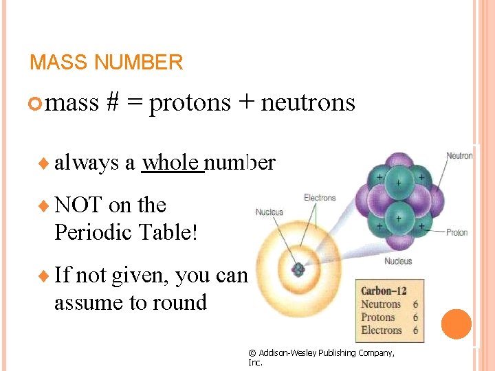 MASS NUMBER mass # = protons + neutrons ¨ always a whole number ¨