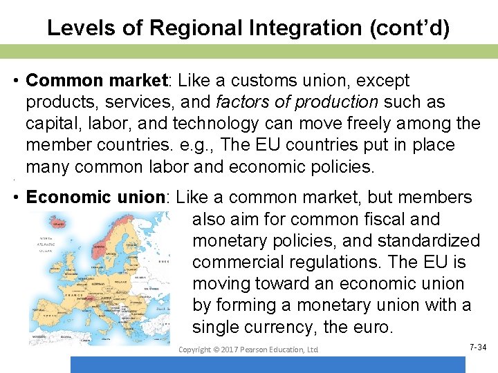 Levels of Regional Integration (cont’d) • Common market: Like a customs union, except products,