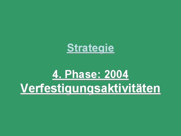 Strategie 4. Phase: 2004 Verfestigungsaktivitäten Copyright: Universität Salzburg, ZFL, 2004 