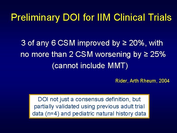 Preliminary DOI for IIM Clinical Trials 3 of any 6 CSM improved by ≥