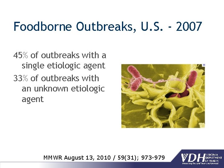 Foodborne Outbreaks, U. S. - 2007 45% of outbreaks with a single etiologic agent