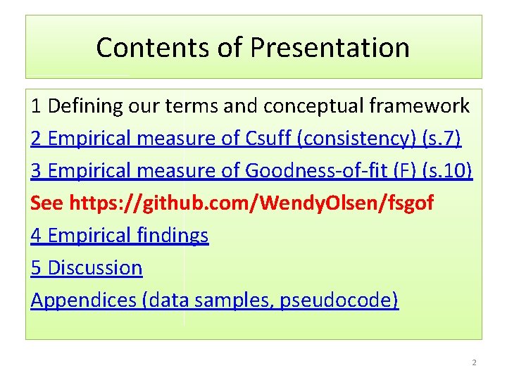 Contents of Presentation 1 Defining our terms and conceptual framework 2 Empirical measure of