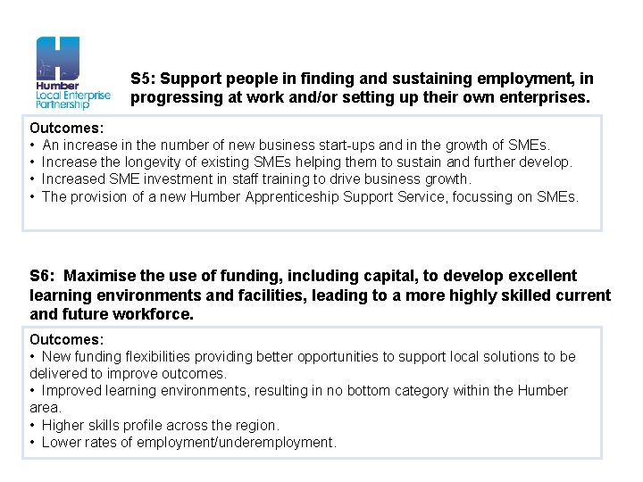 S 5: Support people in finding and sustaining employment, in progressing at work and/or