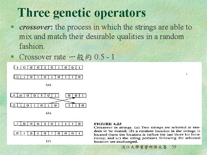 Three genetic operators § crossover: the process in which the strings are able to