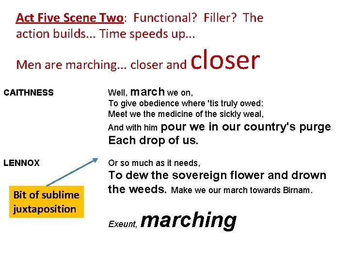 Act Five Scene Two: Functional? Filler? The action builds. . . Time speeds up.