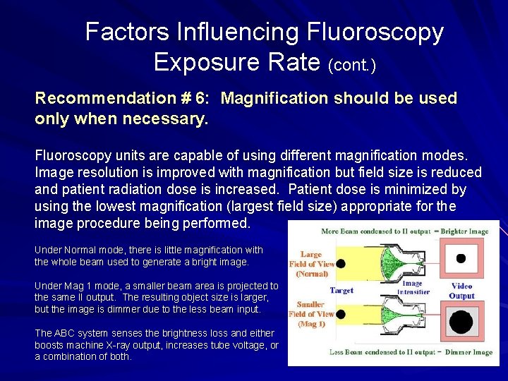 Factors Influencing Fluoroscopy Exposure Rate (cont. ) Recommendation # 6: Magnification should be used