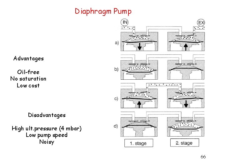 Diaphragm Pump Advantages Oil-free No saturation Low cost Disadvantages High ult. pressure (4 mbar)