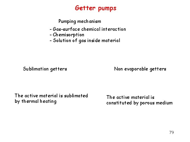 Getter pumps Pumping mechanism - Gas-surface chemical interaction - Chemisorption - Solution of gas