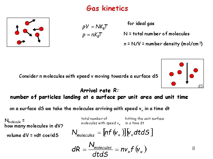 Gas kinetics for ideal gas N = total number of molecules n = N/V