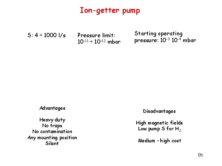 Ion-getter pump S: 4 ÷ 1000 l/s Advantages Heavy duty No traps No contamination
