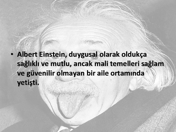  • Albert Einstein, duygusal olarak oldukça sağlıklı ve mutlu, ancak mali temelleri sağlam