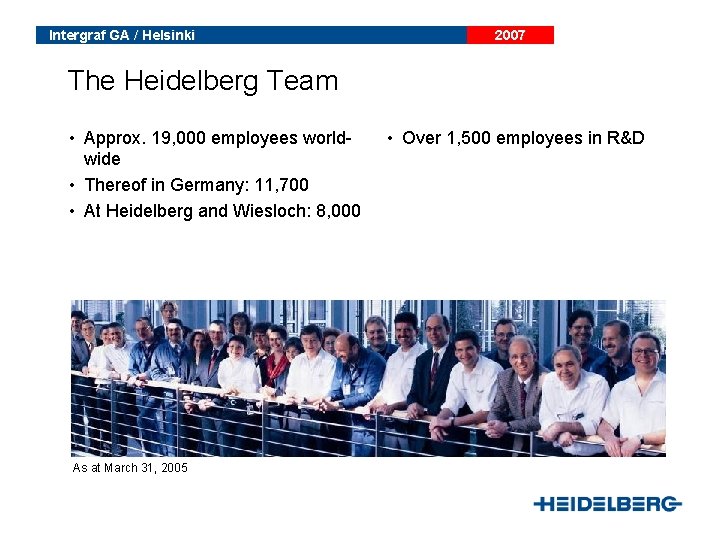 Intergraf GA / Helsinki 2007 The Heidelberg Team • Approx. 19, 000 employees worldwide