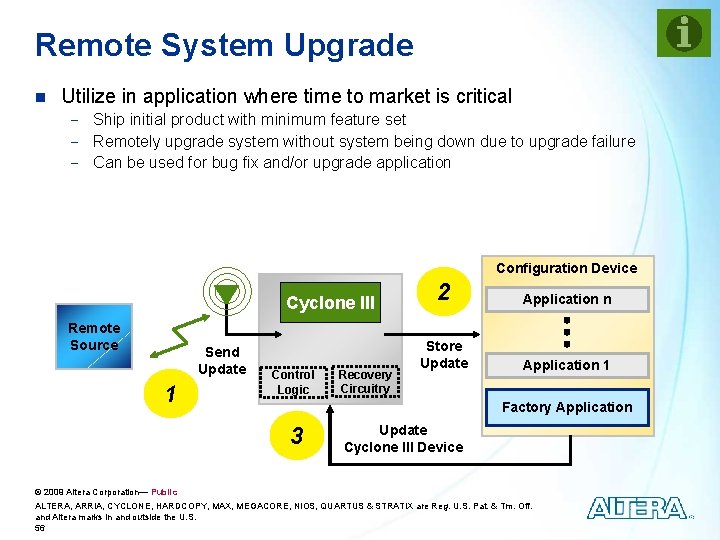 Remote System Upgrade n Utilize in application where time to market is critical -
