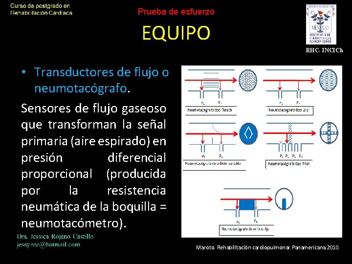 Prueba de esfuerzo EQUIPO RHC- INCICh • Transductores de flujo o neumotacógrafo. Sensores de