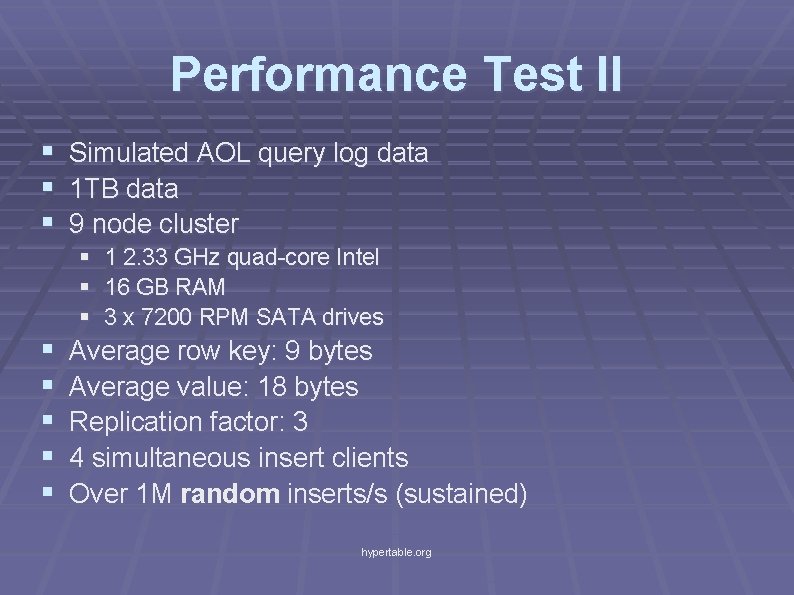 Performance Test II § Simulated AOL query log data § 1 TB data §