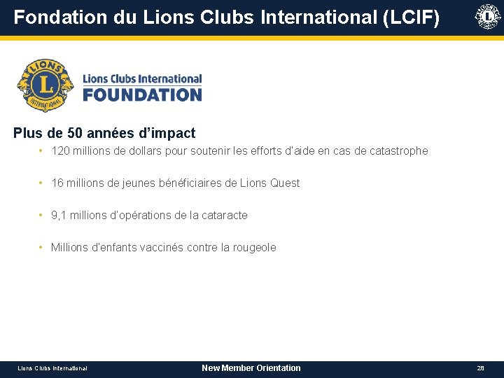 Fondation du Lions Clubs International (LCIF) Plus de 50 années d’impact • 120 millions