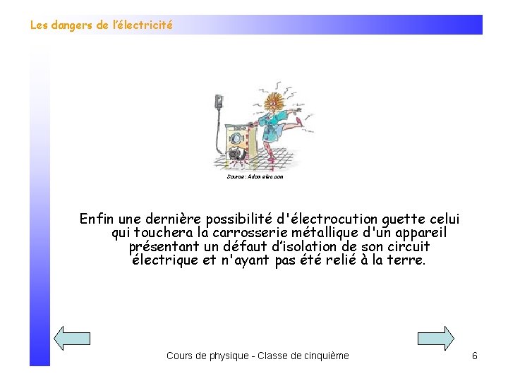 Les dangers de l’électricité Source: Adomelec. com Enfin une dernière possibilité d'électrocution guette celui