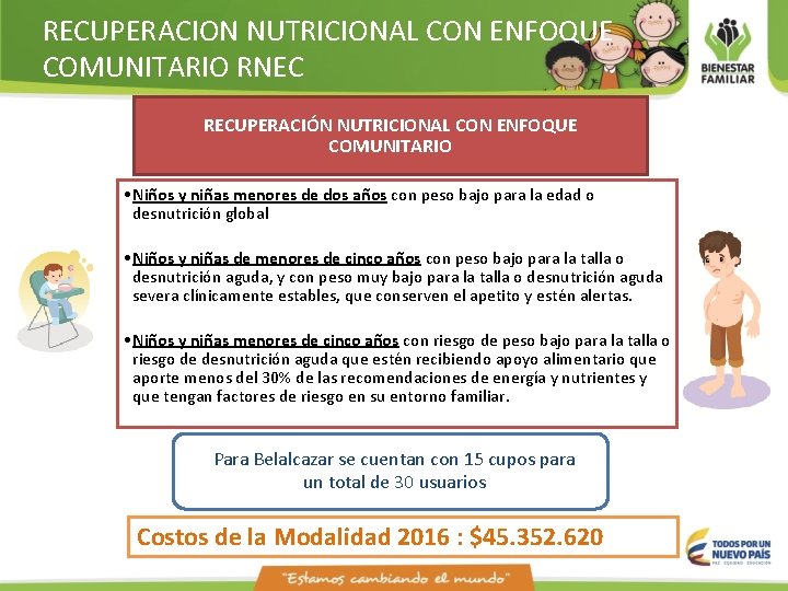RECUPERACION NUTRICIONAL CON ENFOQUE COMUNITARIO RNEC RECUPERACIÓN NUTRICIONAL CON ENFOQUE COMUNITARIO • Niños y