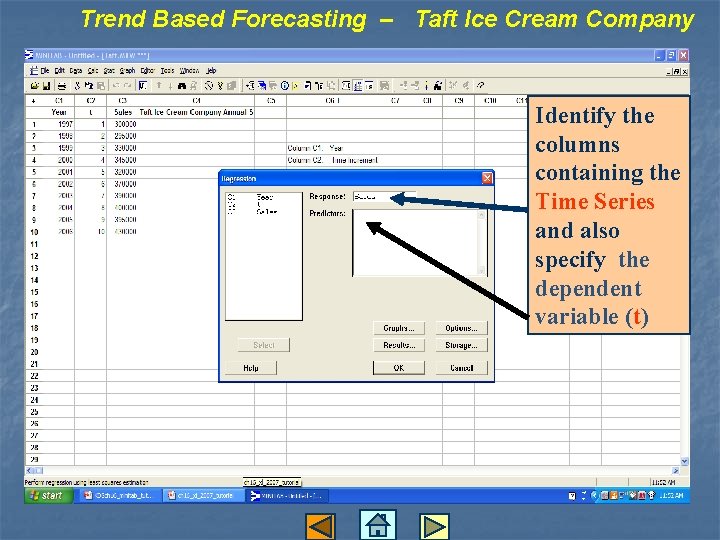 Trend Based Forecasting – Taft Ice Cream Company Identify the columns containing the Time