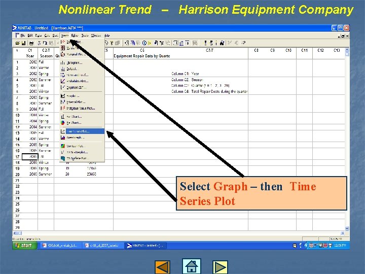 Nonlinear Trend – Harrison Equipment Company Select Graph – then Time Series Plot 