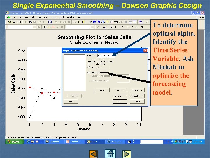 Single Exponential Smoothing – Dawson Graphic Design To determine optimal alpha, Identify the Time