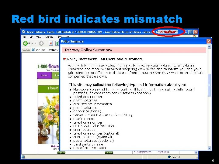 Red bird indicates mismatch 9 