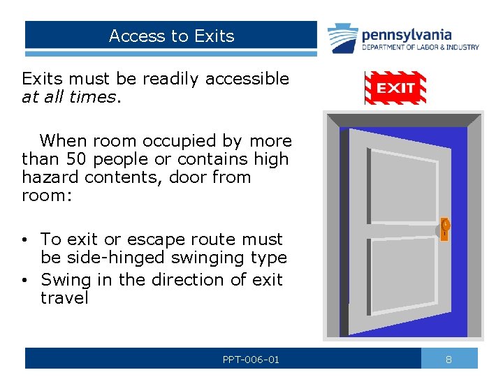 Access to Exits must be readily accessible at all times. When room occupied by