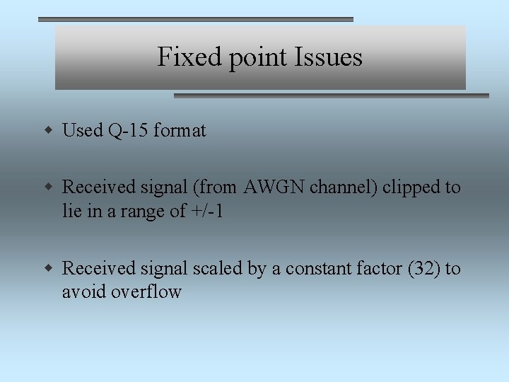 Fixed point Issues w Used Q-15 format w Received signal (from AWGN channel) clipped