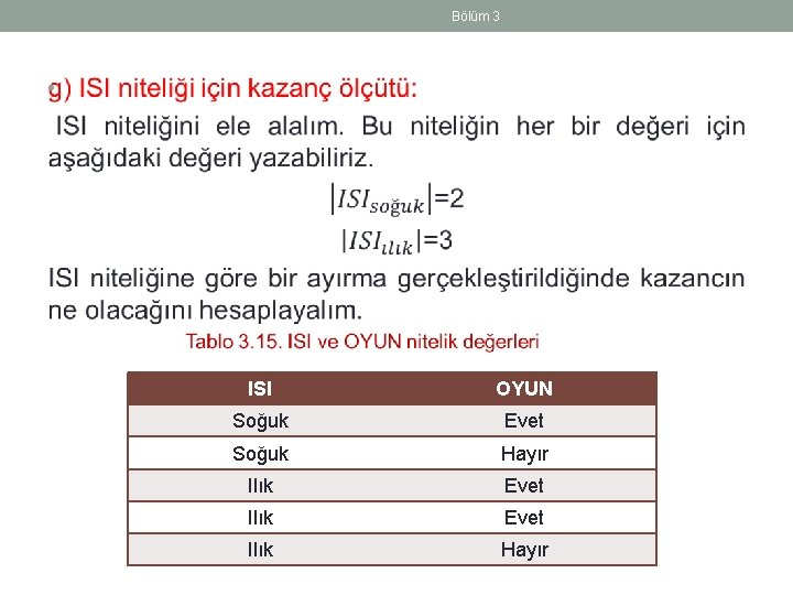 Bölüm 3 • ISI OYUN Soğuk Evet Soğuk Hayır Ilık Evet Ilık Hayır 