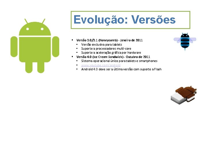 Evolução: Versões Versão 3. 0/3. 1 (Honeycomb) - Janeiro de 2011 • Versão exclusiva