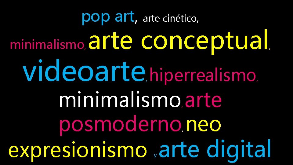 pop art, arte cinético, minimalismo, arte conceptual videoarte hiperrealismo , , , minimalismo arte