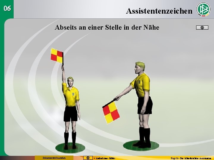 06 Assistentenzeichen Abseits an einer Stelle in der Nähe Präsentation beenden = Aufruf eines