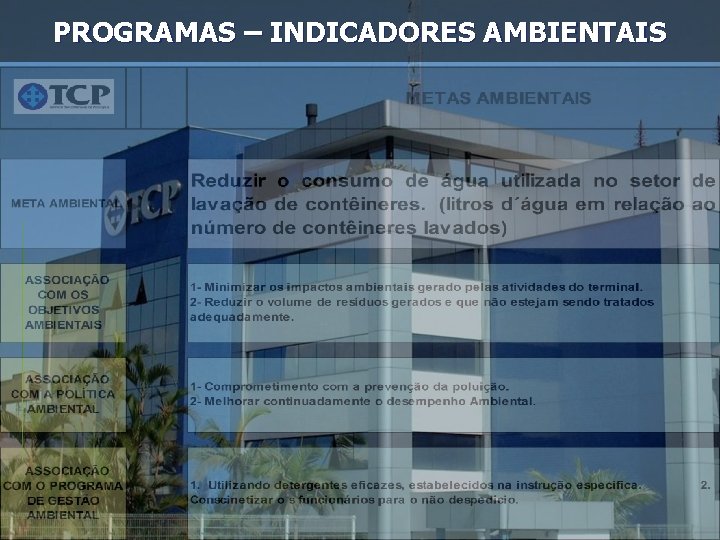 PROGRAMAS – INDICADORES AMBIENTAIS 