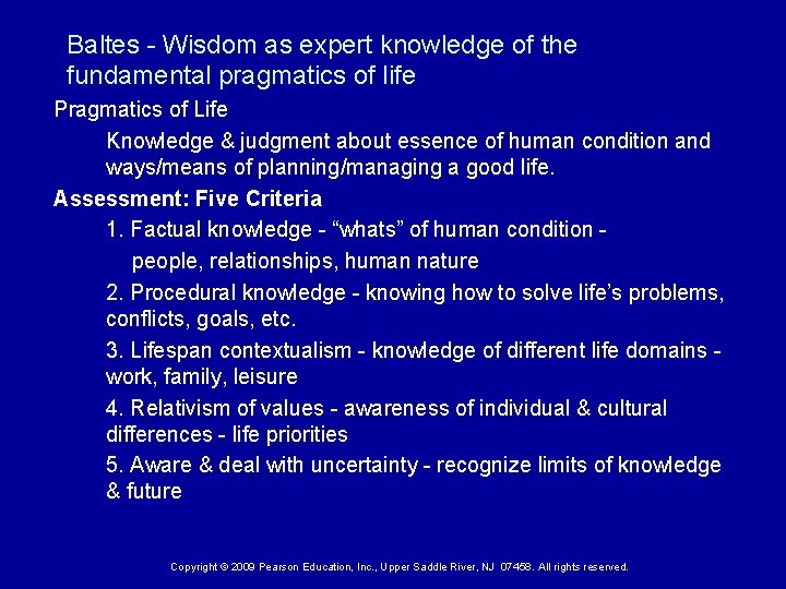 Baltes - Wisdom as expert knowledge of the fundamental pragmatics of life Pragmatics of