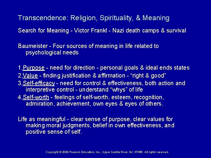 Transcendence: Religion, Spirituality, & Meaning Search for Meaning - Victor Frankl - Nazi death