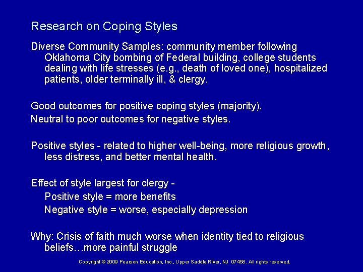 Research on Coping Styles Diverse Community Samples: community member following Oklahoma City bombing of