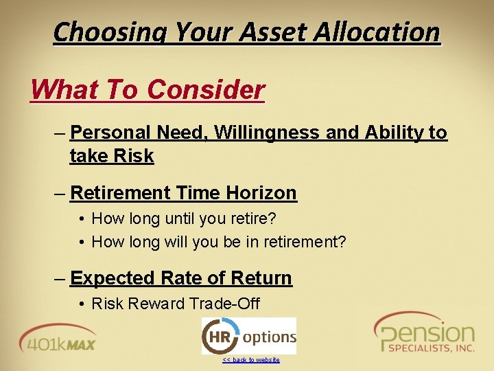 Choosing Your Asset Allocation What To Consider – Personal Need, Willingness and Ability to