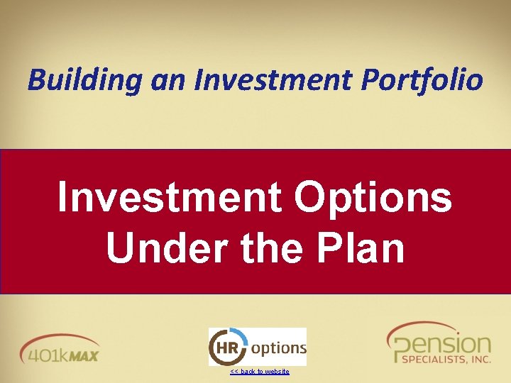 Building an Investment Portfolio Investment Options Under the Plan << back to website 