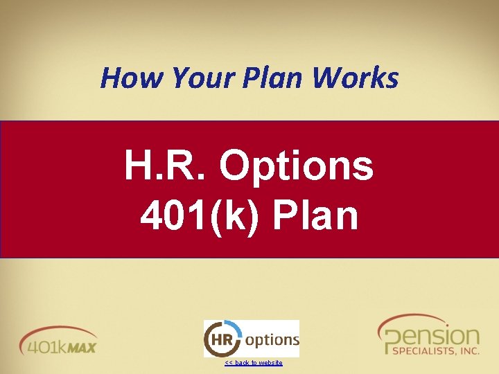 How Your Plan Works H. R. Options 401(k) Plan << back to website 