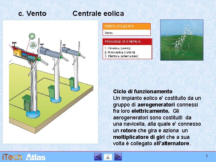 c. Vento Centrale eolica Ciclo di funzionamento Un impianto eolico e' costituito da un