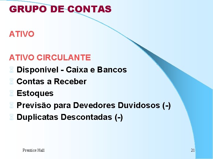 GRUPO DE CONTAS ATIVO CIRCULANTE 6 Disponível - Caixa e Bancos 6 Contas a