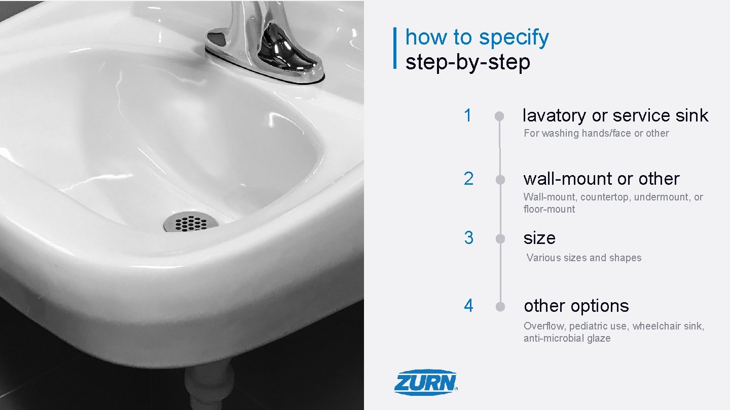 how to specify step-by-step 1 lavatory or service sink For washing hands/face or other