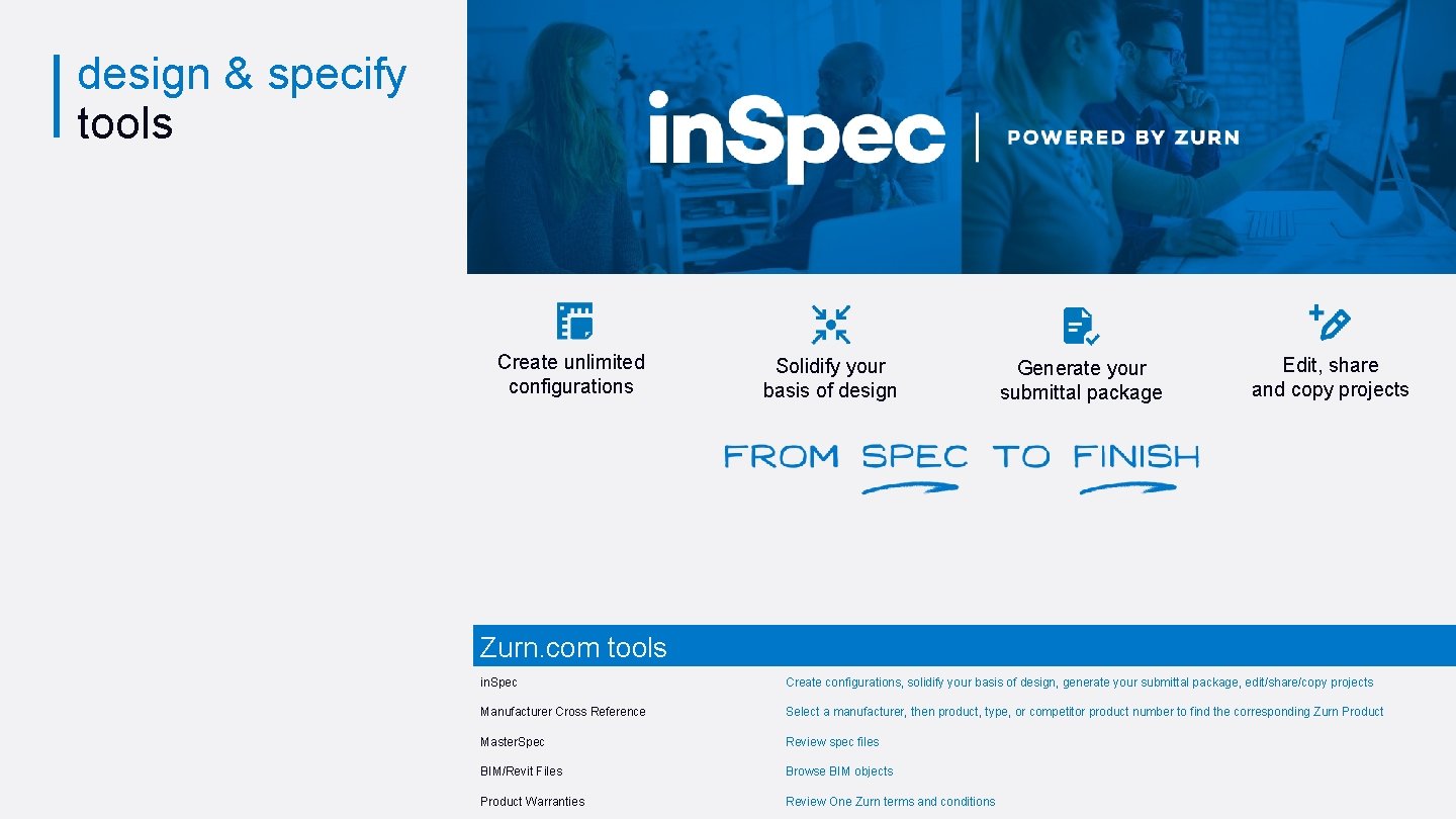 design & specify tools Create unlimited configurations Solidify your basis of design Generate your design & specify tools Create unlimited configurations Solidify your basis of design Generate your