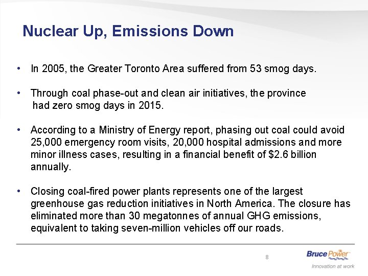 Nuclear Up, Emissions Down • In 2005, the Greater Toronto Area suffered from 53