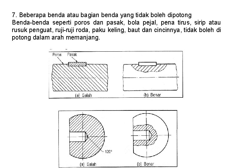 7. Beberapa benda atau bagian benda yang tidak boleh dipotong Benda-benda seperti poros dan