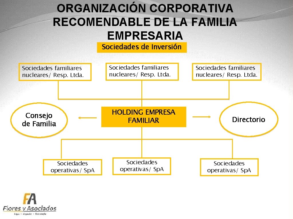ORGANIZACIÓN CORPORATIVA RECOMENDABLE DE LA FAMILIA EMPRESARIA Sociedades de Inversión Sociedades familiares nucleares/ Resp.