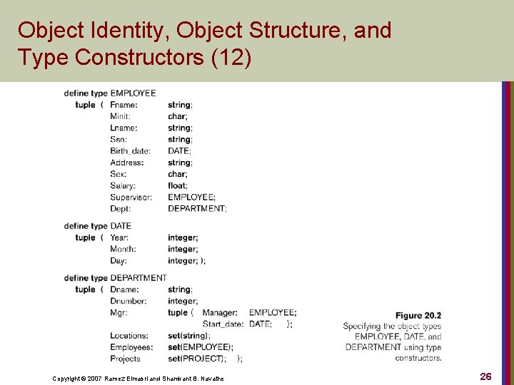 Object Identity, Object Structure, and Type Constructors (12) Copyright © 2007 Ramez Elmasri and