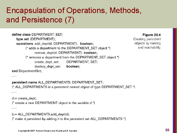 Encapsulation of Operations, Methods, and Persistence (7) Copyright © 2007 Ramez Elmasri and Shamkant