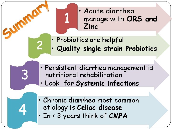 1 2 3 4 • Acute diarrhea manage with ORS and Zinc • Probiotics